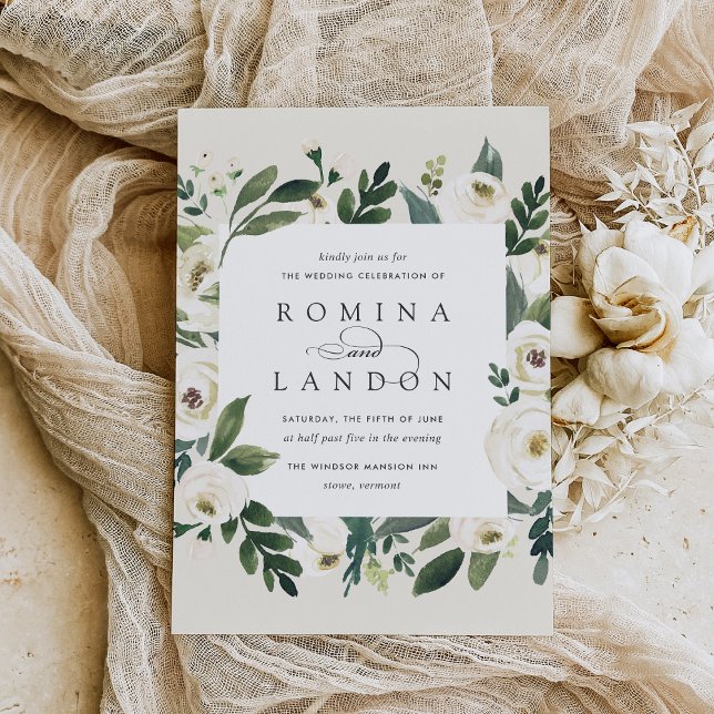 White Peony | Square Floral Frame Wedding Invitation (Creator Uploaded)