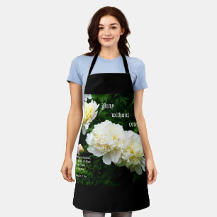 White Peony Trio, 1 Thessalonians 5:17-18 Apron