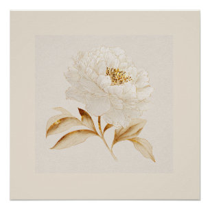 White Peony Wall Art – Warm Beige Edition
