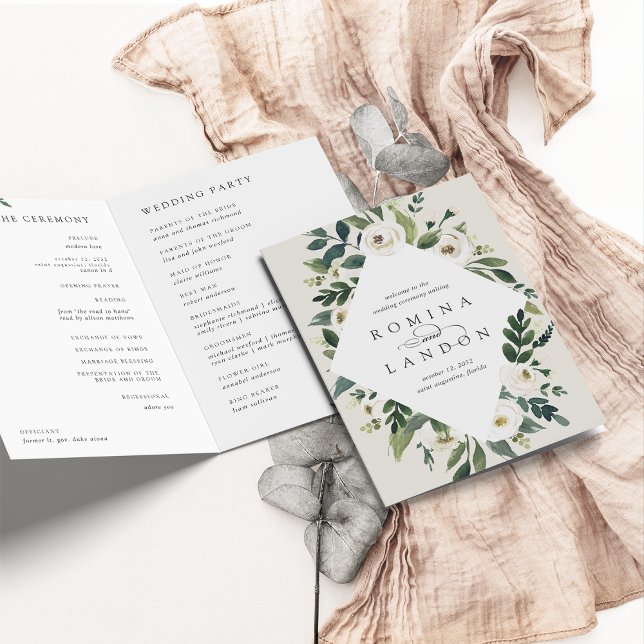 White Peony | Watercolor Floral Frame Wedding Programme (Creator Uploaded)