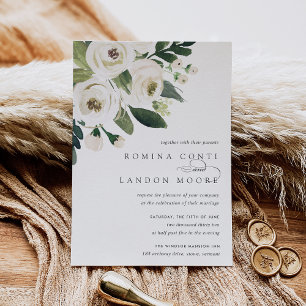 White Peony   Watercolor Floral Wedding Invitation