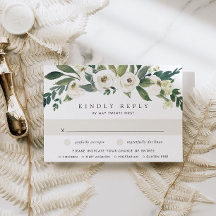 White Peony Watercolor Floral Wedding Meal Choice RSVP Card