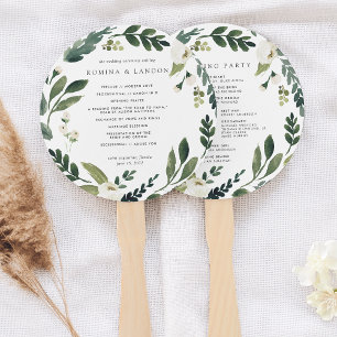 White Peony   Watercolor Floral Wedding Program Hand Fan