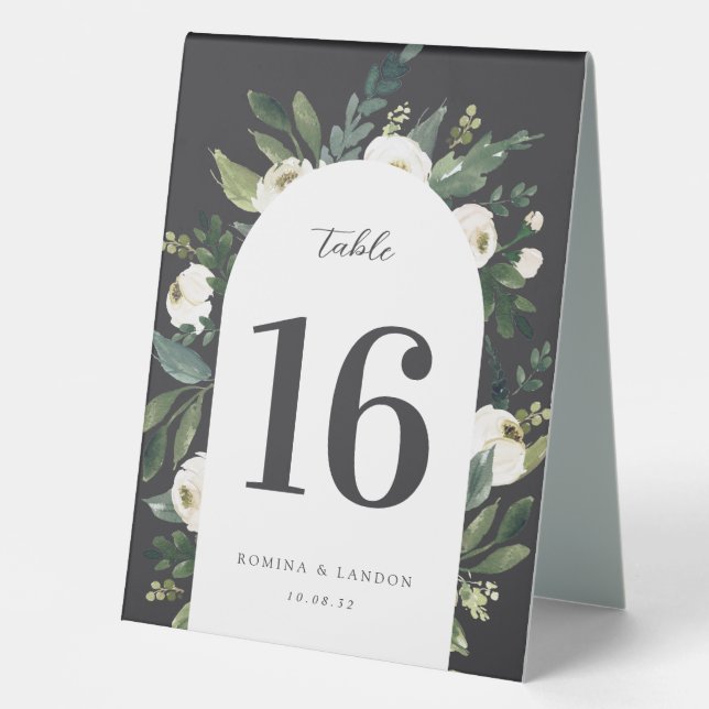 White Peony Watercolor Floral Wedding Table Number (Front)