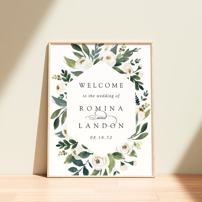 White Peony | Watercolor Floral Wedding Welcome Poster (Creator Uploaded)