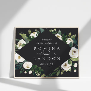 White Peony   Watercolor Floral Wedding Welcome Poster