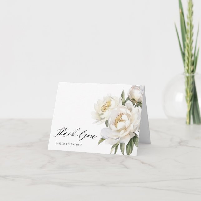 White Peony Wedding Thank you Card (Front)