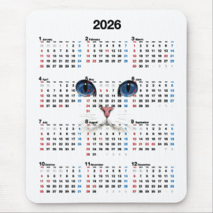 White Persian 2026 Calendar Mouse Mat