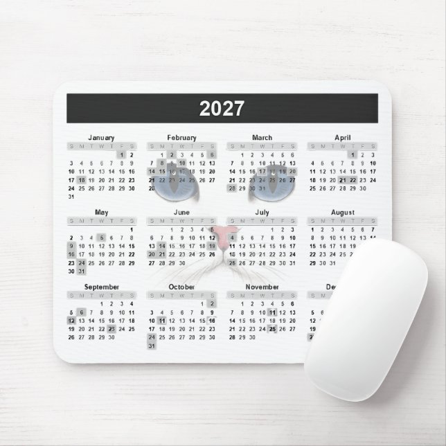 White Persian 2027 Calendar   Mouse Mat (With Mouse)