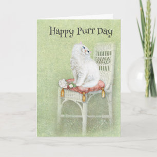 White Persian Birthday Cat  Card