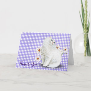 White Persian Cat and Daisy Thank You Card