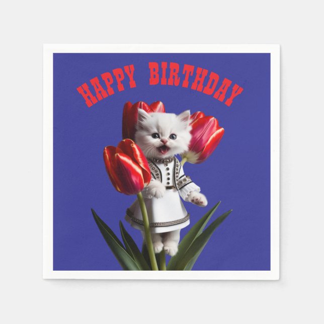 White Persian Cat birthday Party Napkin (Front)
