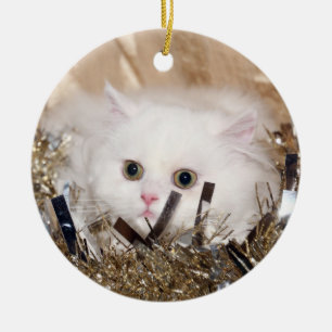 White Persian cat Christmas Ceramic Tree Decoration