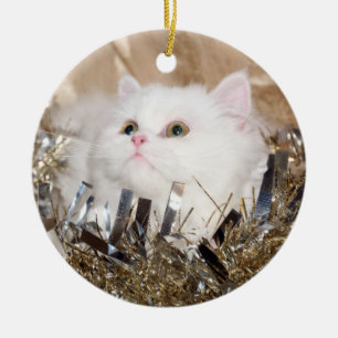 White Persian cat Christmas Ceramic Tree Decoration