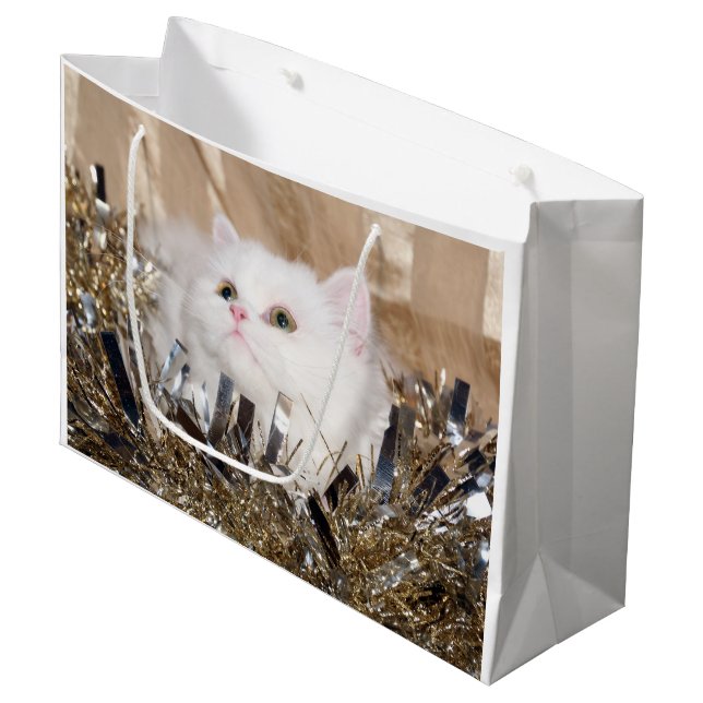 White Persian cat Christmas Large Gift Bag (Front Angled)