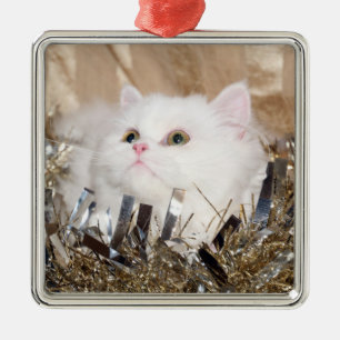 White Persian cat Christmas Metal Tree Decoration
