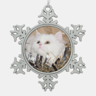 White Persian cat Christmas Snowflake Pewter Christmas Ornament