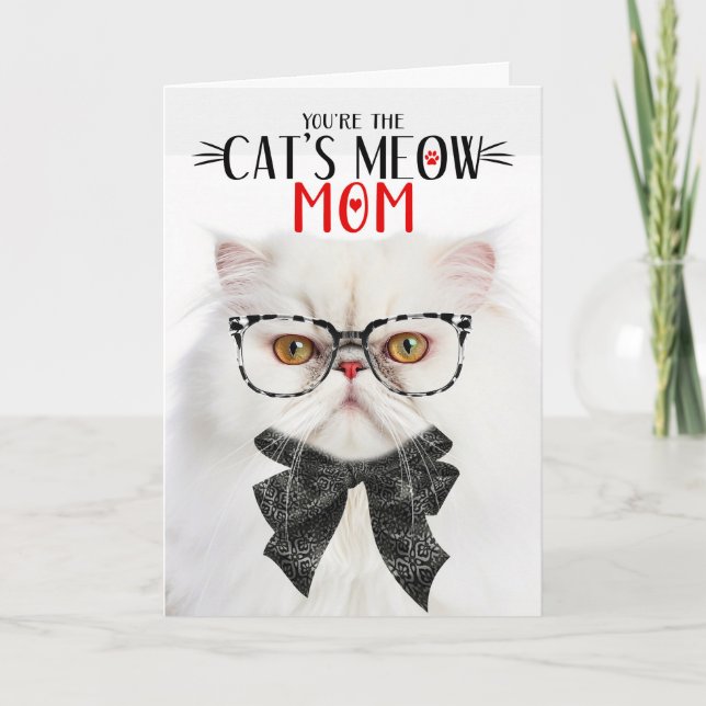 White Persian Cat for Mum on Mother's Day Holiday Card (Front)