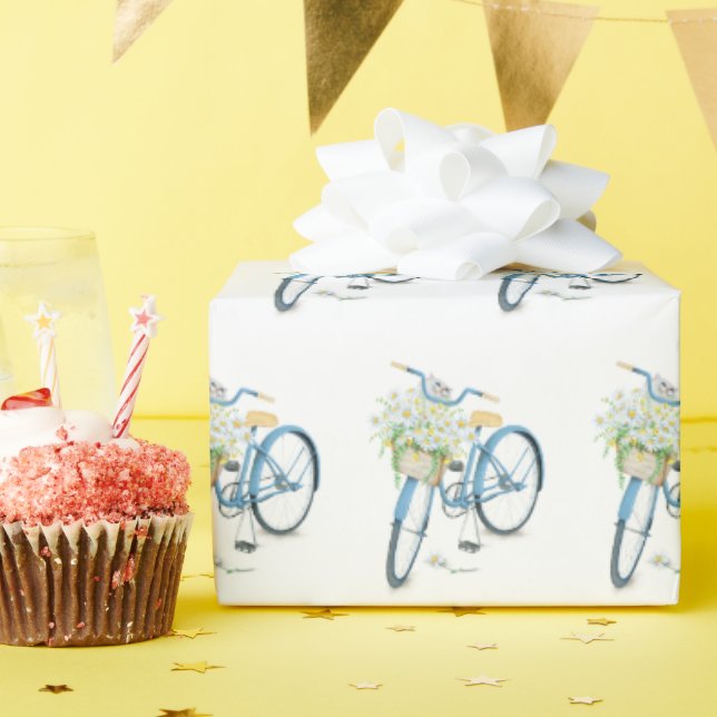 white Persian cat in bike basket Wrapping Paper (Birthday Party)