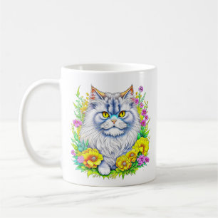 White Persian Cat in Flowers  Coffee Mug