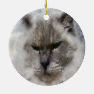 White Persian Cat In Watercolor Ceramic Tree Decoration