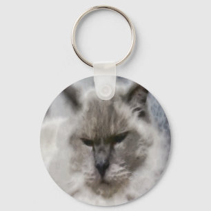 White Persian Cat In Watercolor Key Ring
