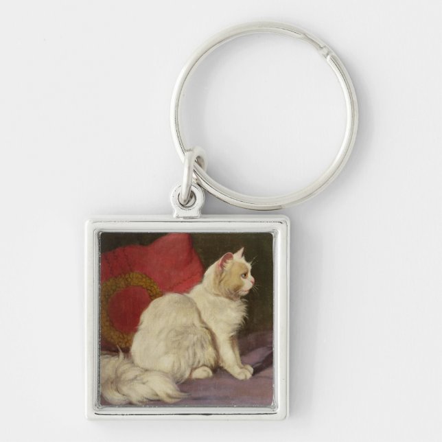 White Persian Cat Key Ring (Front)