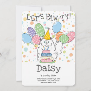 White Persian Cat Longhair Birthday Party Invitation
