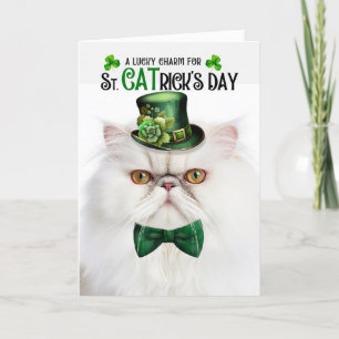 White Persian Cat Lucky Charm St CATrick's Day Holiday Card
