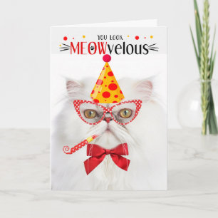 White Persian Cat MEOWvelous Birthday Card