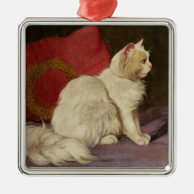 White Persian Cat Metal Tree Decoration (Front)