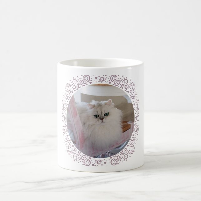 White Persian Cat on a Pink Chair Coffee Mug (Center)