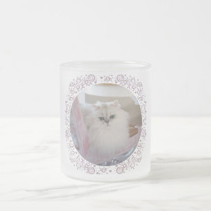 White Persian Cat on a Pink Chair Frosted Glass Coffee Mug