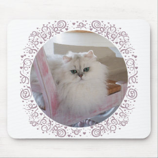 White Persian Cat on a Pink Chair Mouse Mat