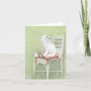 white Persian cat on chair notecard