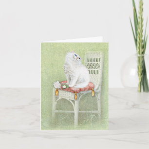 White Persian Cat On Chair Pillow Card