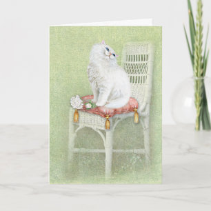 White Persian Cat On Chair Pillow Card