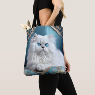 WHITE PERSIAN CAT TOTE PURSE
