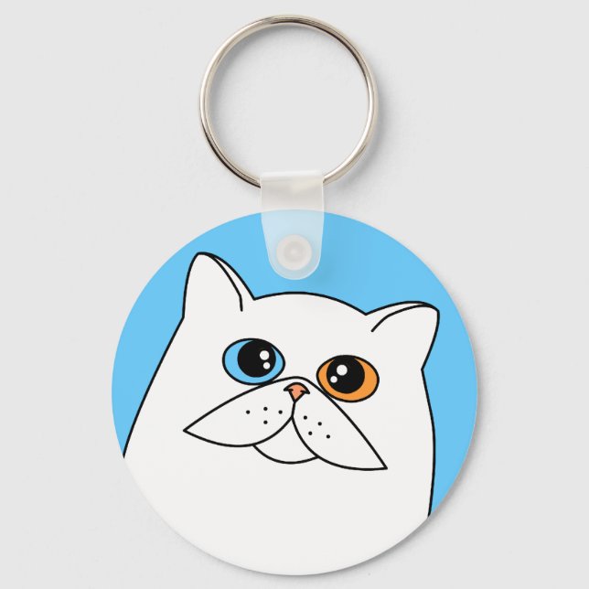 White Persian Cat w/ Odd Eyes Key Ring (Front)
