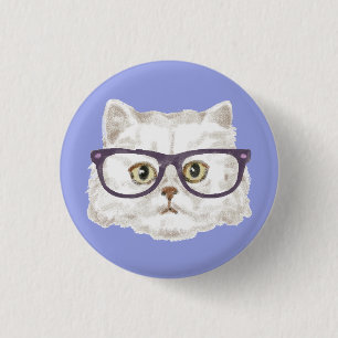 White Persian Cat Wearing Glasses 3 Cm Round Badge
