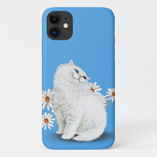 white Persian cat with daisy iPhone 11 Case