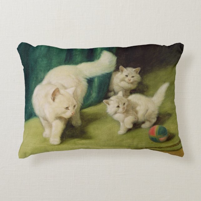 White Persian Cat with Two Kittens Decorative Cushion (Front)