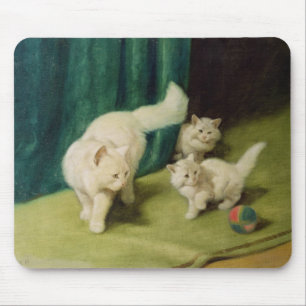 White Persian Cat with Two Kittens Mouse Mat