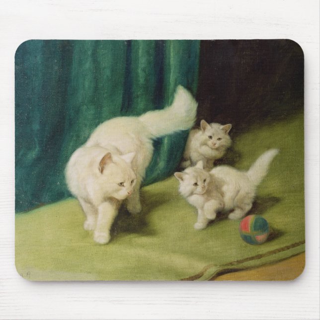 White Persian Cat with Two Kittens Mouse Mat (Front)