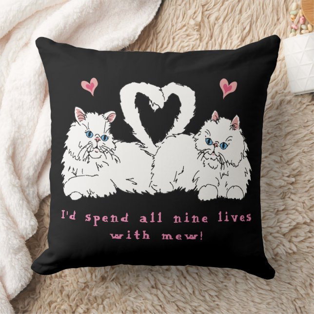 White Persian Cats with Hearts Throw Pillow (Blanket)
