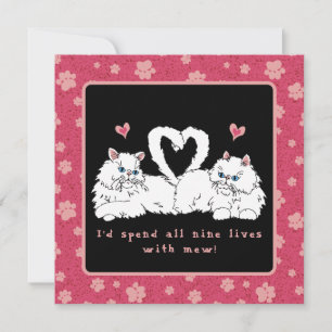 White Persian Cats with Hearts Valentine's  Holiday Card