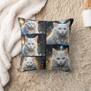 White Persian Fluffy Cat Photo Collage, Cushion