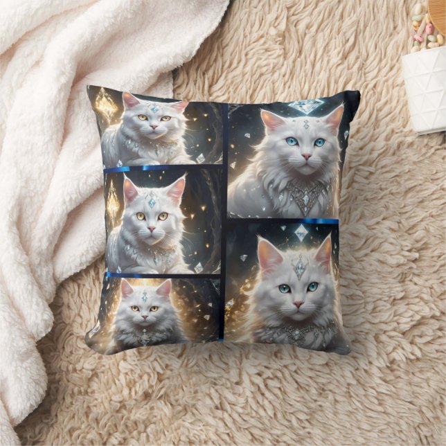 White Persian Fluffy Cat Photo Collage, Cushion (Blanket)