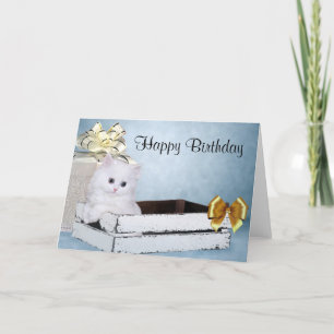 White Persian kitten Birthday Card