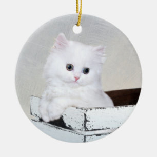 White Persian kitten Ceramic Tree Decoration